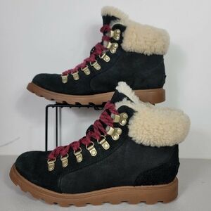 Sz 7 Women's Sorel Ainsley Conquest Weatherproof Boots Black Wool